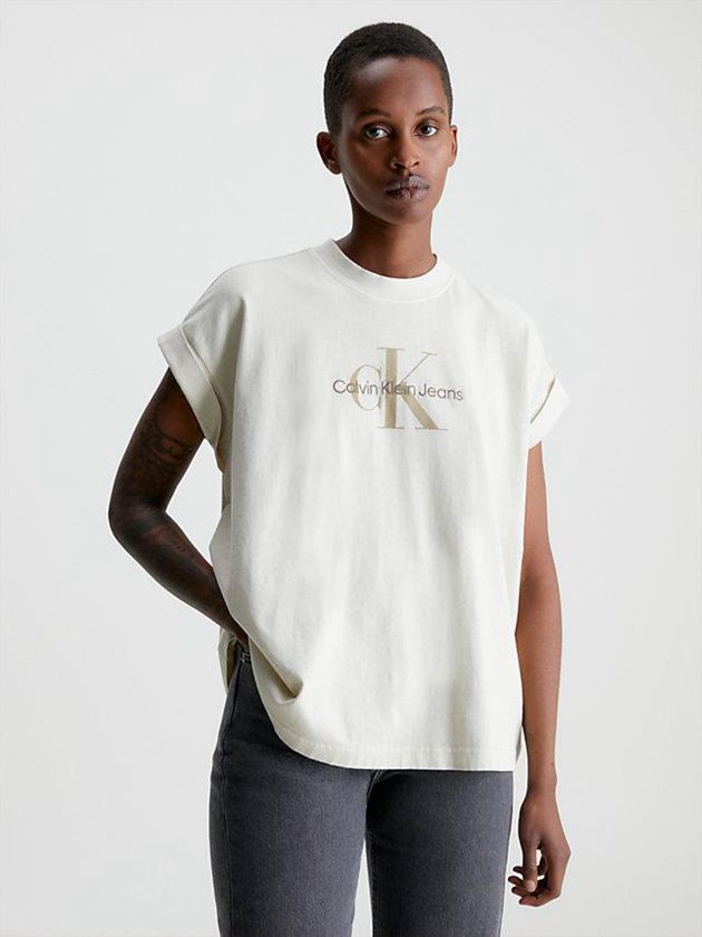 Calvin Klein USA Relaxed Monogram Womens T-Shirt Beige 2316807-ZA